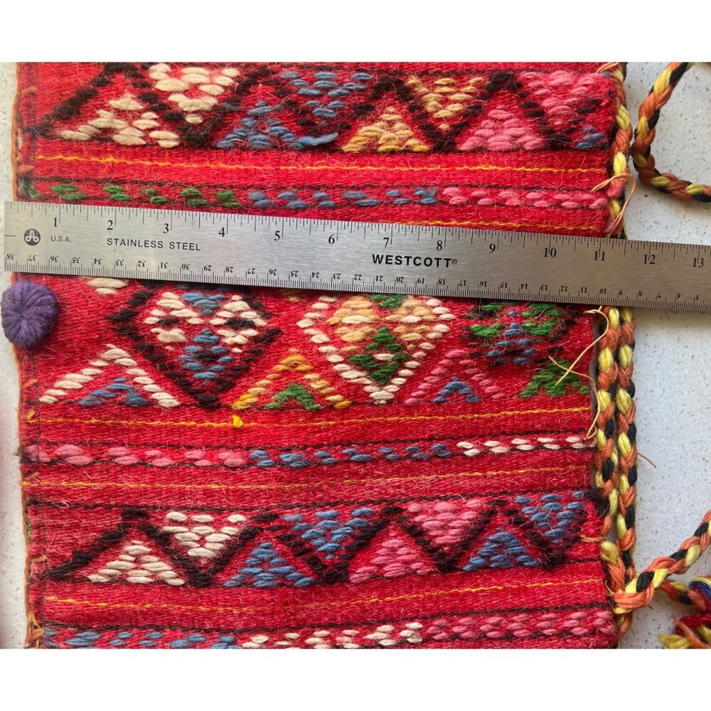 Bolivian Chuspa Cocoa Leaf Bag Backpack 11x14 Handwoven Wool Geometric & Striped - Picture 14 of 14